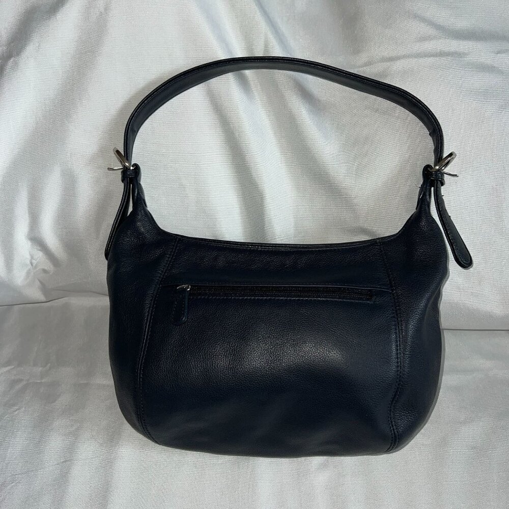 Aurielle Navy Leather Shoulder Bag With Zip Exterior Pocket & Soft Handle - Picture 1 of 5